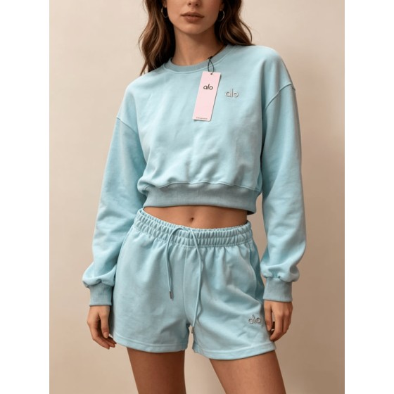 Women's ALO Short Crew Neck Suit (Sky Blue)